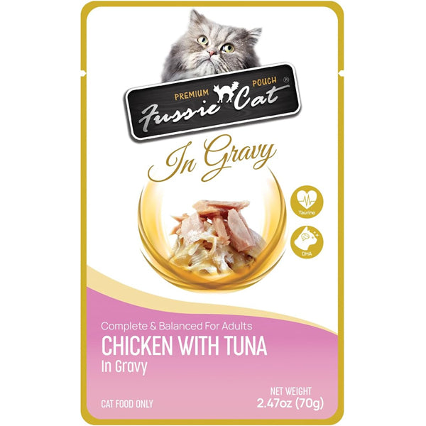 Fussie Cat Pouch Chicken with Tuna in Gravy Wet Cat Food 2.47oz, 12-count