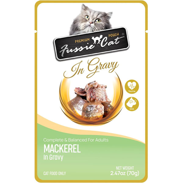 Fussie Cat Pouch Mackerel in Gravy Wet Cat Food 2.47oz, 12-count