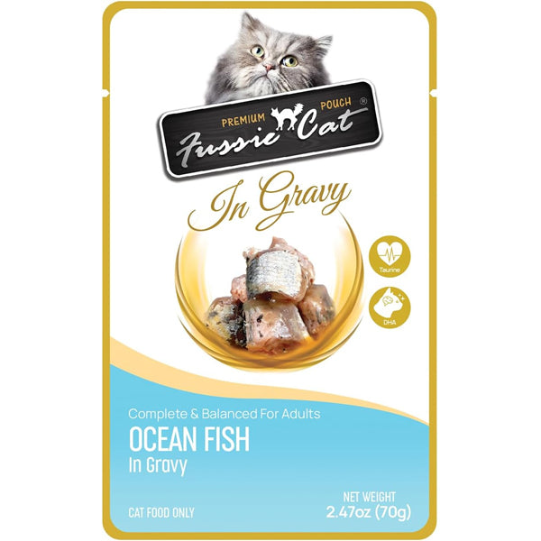 Fussie Cat Pouch Ocean Fish in Gravy Wet Cat Food 2.47oz, 12-count
