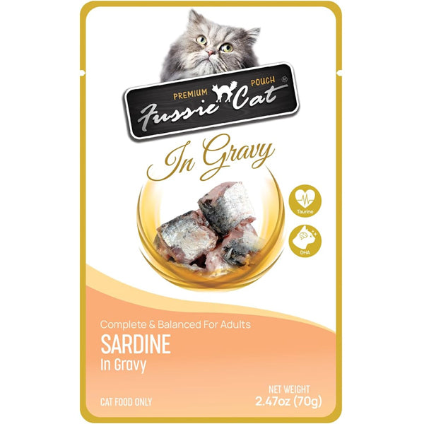 Fussie Cat Pouch Sardine in Gravy Wet Cat Food 2.47oz, 12-count