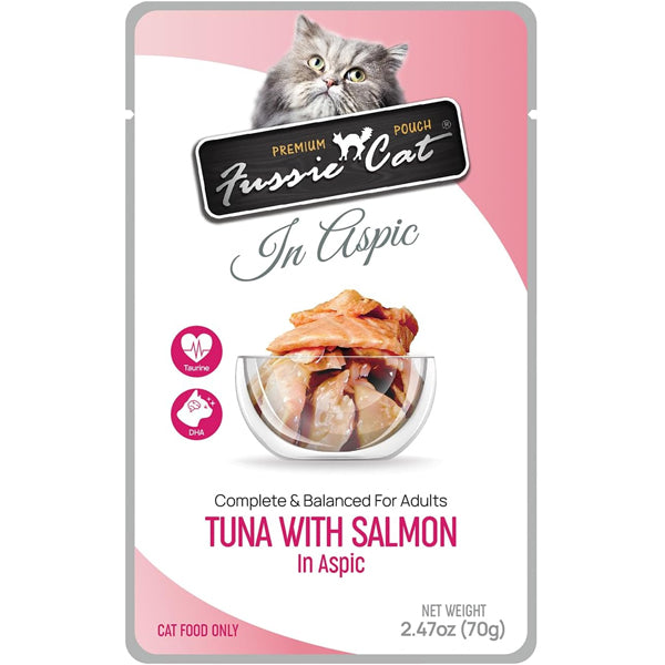 Fussie Cat Pouch Tuna with Salmon in Aspic Wet Cat Food 2.47oz, 12-count