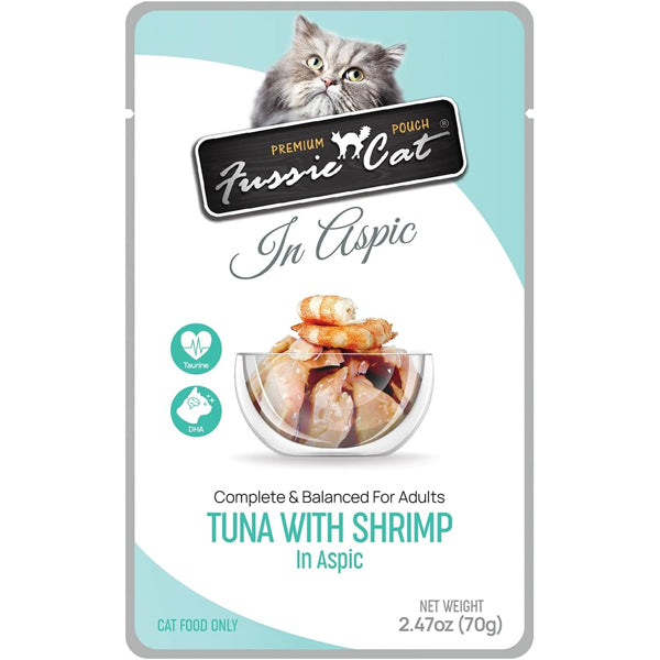 Fussie Cat Pouch Tuna with Shrimp in Aspic Wet Cat Food 2.47oz, 12-count