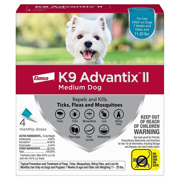 K9 Advantix II Flea & Tick Control for Medium Dogs 11-20 lbs, 4pk