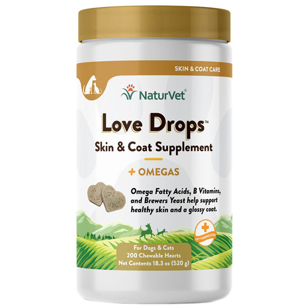 NaturVet Love Drops Skin & Coat Supplement for Dogs & Cats 200ct