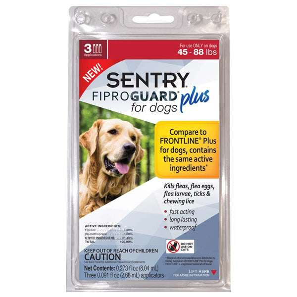 Sentry FiproGuard Plus for Dogs Flea & Tick Control 45-88 lbs, 3pk
