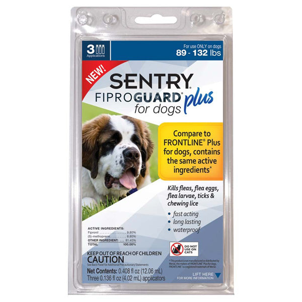 Sentry FiproGuard Plus for Dogs Flea & Tick Control 89-132 lbs, 3pk