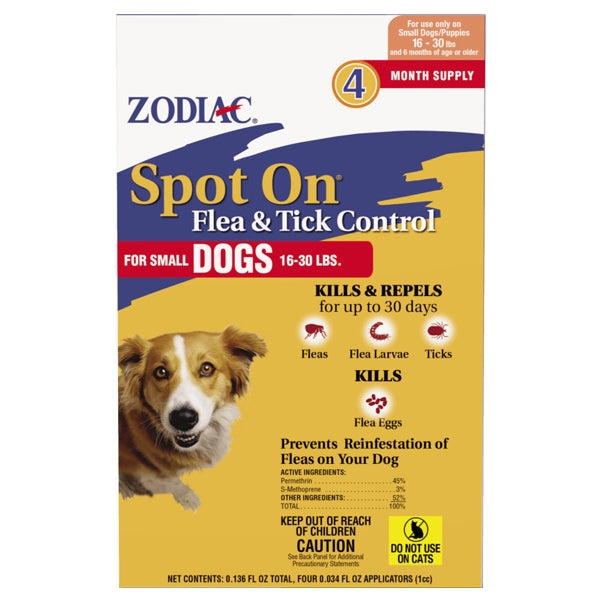 Zodiac Spot-On Flea & Tick Control for Dogs 16-30 lbs, 4pk