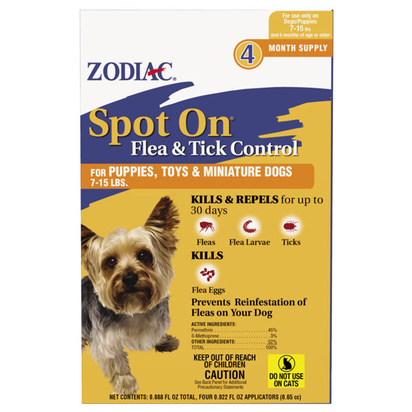 Zodiac Spot-On Flea & Tick Control for Dogs & Puppies 7-15 lbs, 4pk